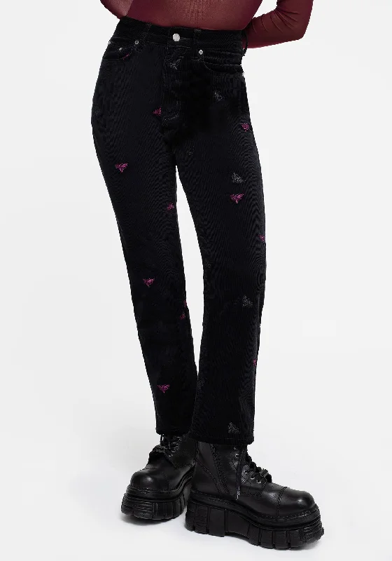 Styx Moth Embroidered Cord Trousers Trousers trendy modern