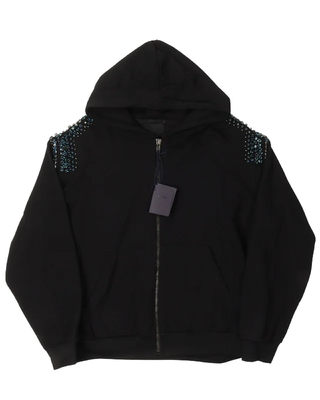 Runway Crystal Zip Up Hoodie Hoodie with Ribbed Neckline Snug Warm