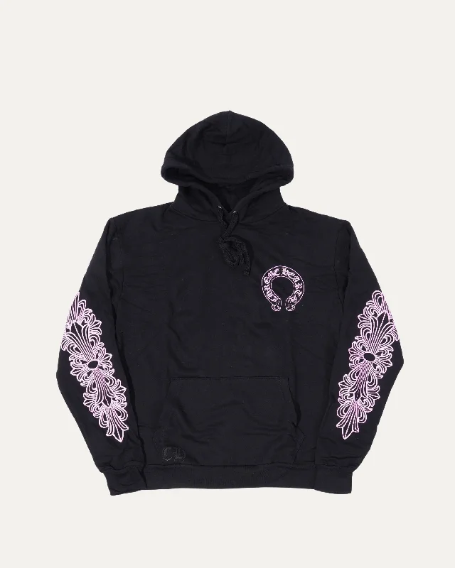 Friends & Family Pink Glitter Horseshoe Logo Hoodie Hoodie with Hem Applique Textured Unique