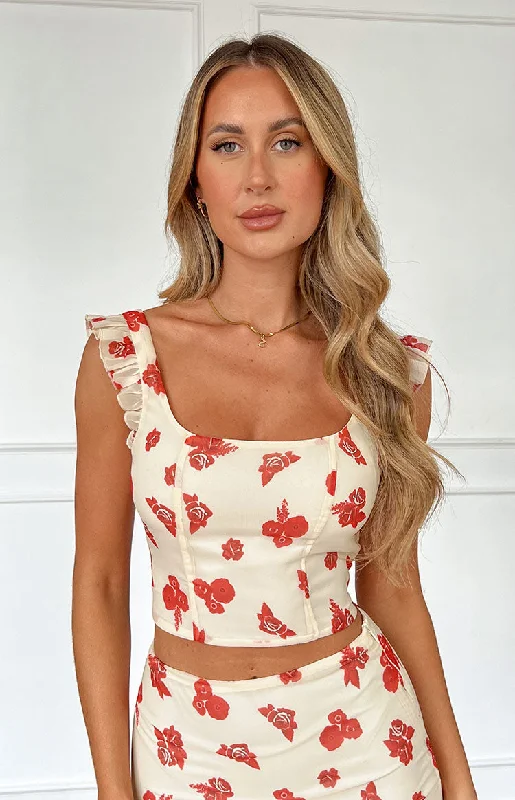 Rachel Rosie Cream Crop Top Mesh Fabric Canvas Fabric Denim Fabric