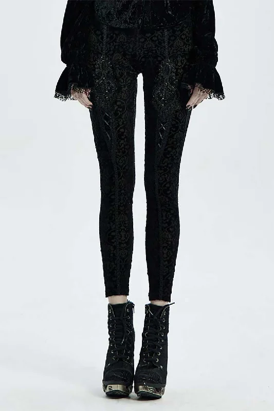Victorian Massacre Velvet Leggings Fashionable Lacy Detail Leggings