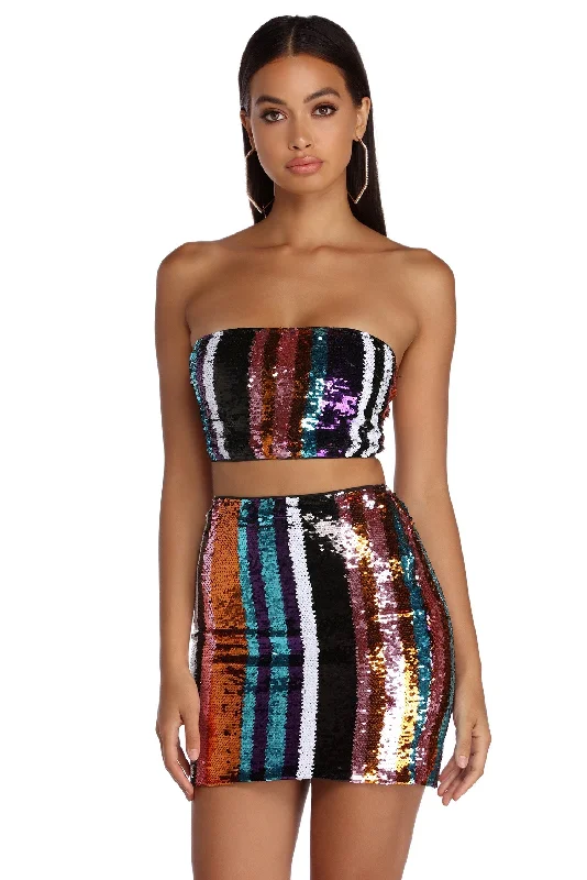 Electric City Sequin Crop Top Houndstooth Herringbone Solid