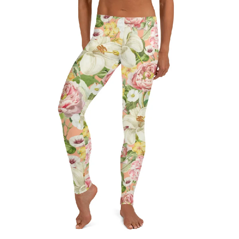 Pink Mandy Floral Leggings Cozy Textured Workout Leggings