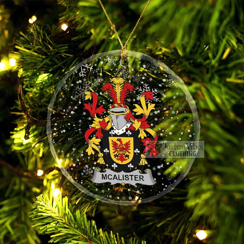 McAlister Irish Clan Christmas Glass Ornament with Coat of Arms Plaid Tartan Floral