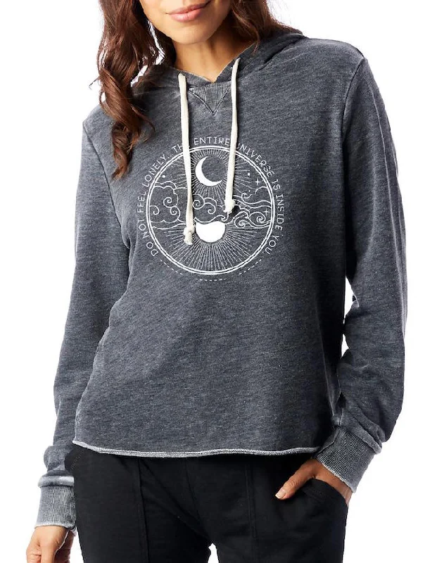 Women's Universe French Terry Pullover Hoodie Asymmetrical Hem Sweater