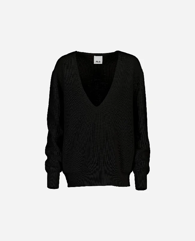 V-Pullover aus Cashmere-Mischung in Schwarz Thin Wool Pullover