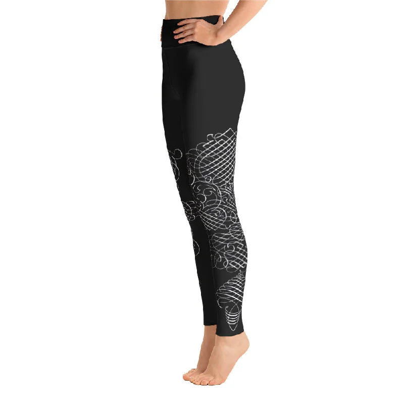Caligraphia Yoga Leggings Elegant Stretchy Faux Leather Leggings