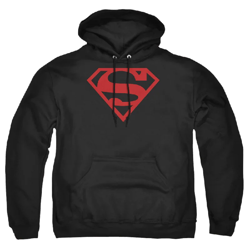 Superman Red On Black Shield - Pullover Hoodie Cable Knit Chunky