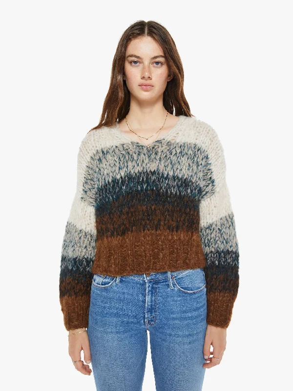 Maiami Alpaca Ombre V-Neck Pullover - Brown Ombre Batwing Sleeve Top