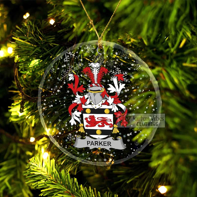 Parker Irish Clan Christmas Glass Ornament with Coat of Arms Tie-Waist Belted Drawstring