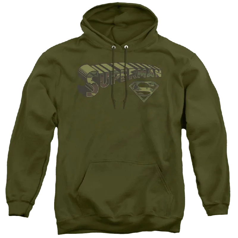 Superman Camo Logo & Shield - Pullover Hoodie Asymmetrical Hem Sweater