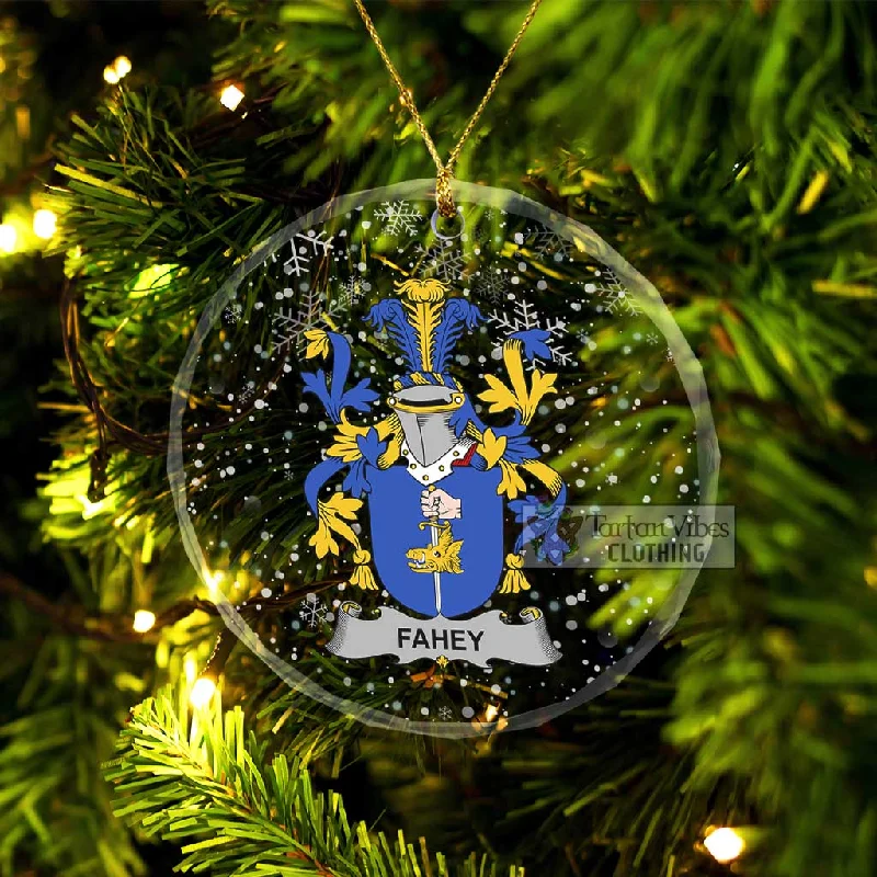 Fahey Irish Clan Christmas Glass Ornament with Coat of Arms Striped Polka Dot Solid