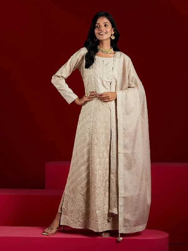 Libas Art Taupe Embroidered Silk A-Line Kurta With Trousers & Dupatta Chinos Cotton Straight Leg Libas Art Taupe Embroidered Silk A-Line Kurta With Trousers & Dupatta Chinos Cotton Straight Leg