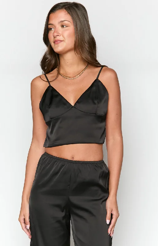 Maddie Black Crop Top Cashmere Blend Cotton Blend Poly Blend