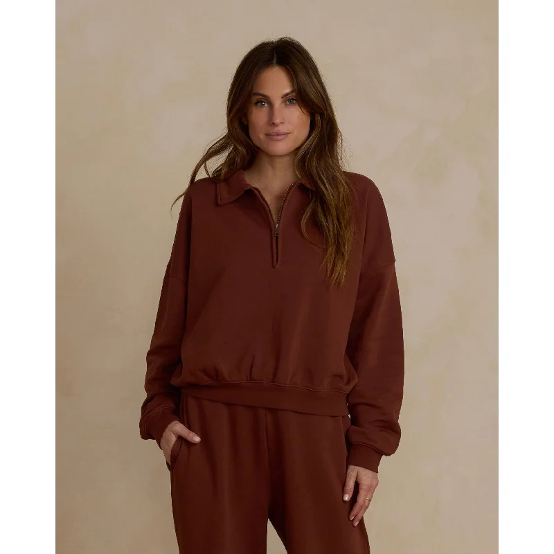 Rylee and Cru Brick Quarter Zip Women Pullover Flare Sleeve Stylish