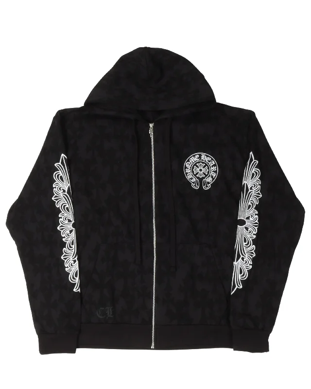Cemetery Cross Horseshoe Logo Zip-Up Hoodie Hoodie with Back Slit Movement Comfort