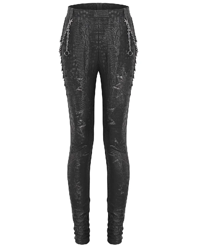 Devil Fashion Dark Punk Serpentine Chained Leggings Trendy Fitness Leggings