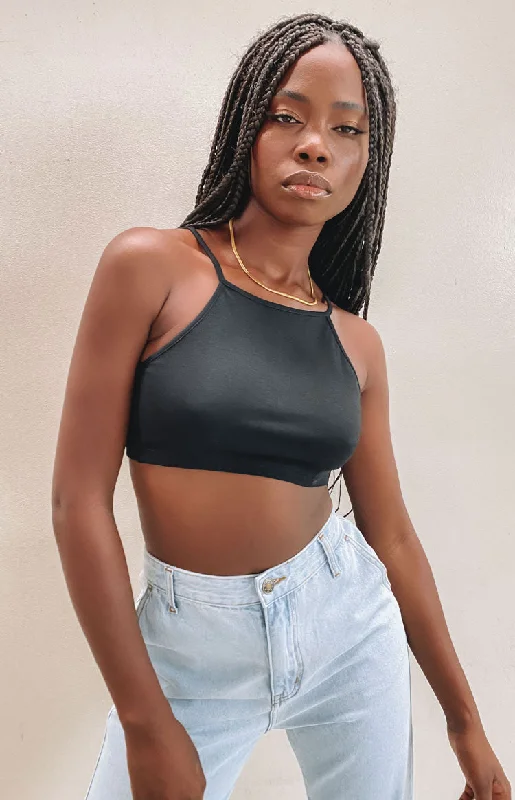 Wonderland Crop Top Black Wool Fabric Cashmere Fabric Tweed Fabric