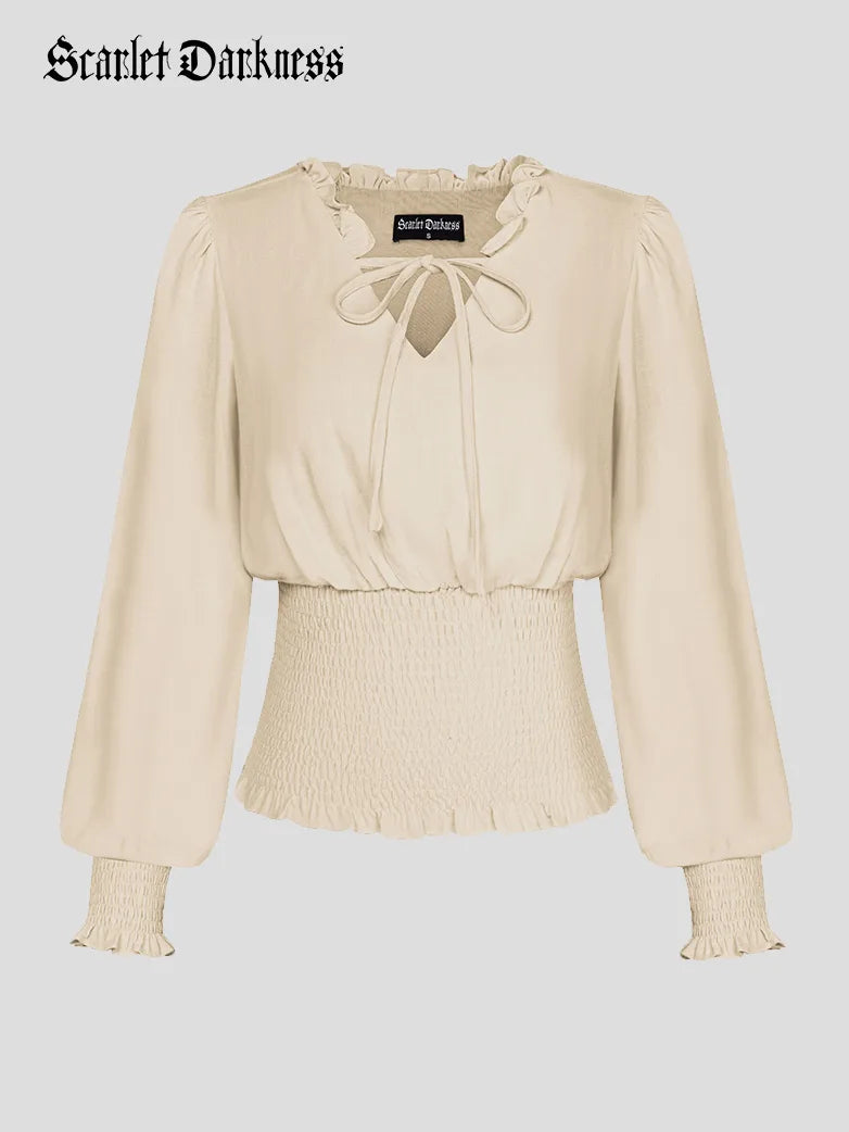 Women Renaissance Blouse Long Sleeve V-Neck Pullover Tops Surplice Neck Pullover