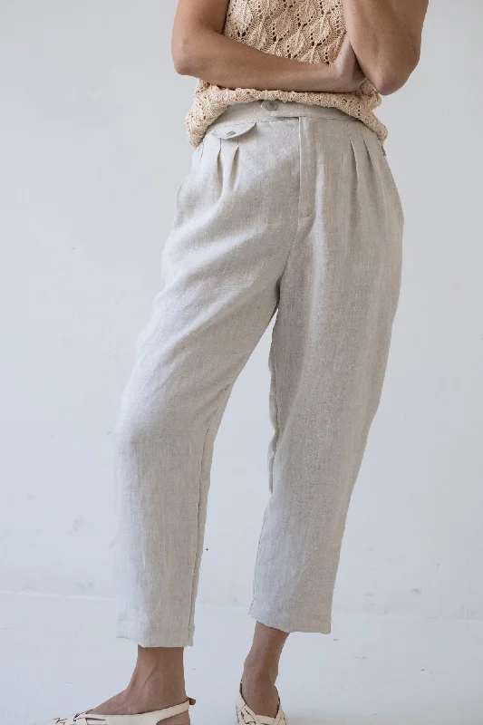Bijoux Beige Linen Pleated Trousers Trousers Flared Retro