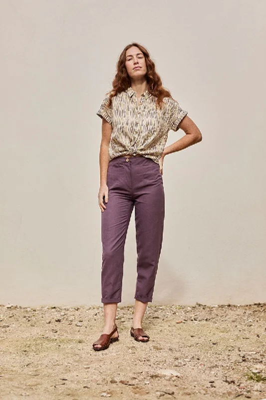 Faren double darts linen trousers in purple Trousers Mesh Breathable