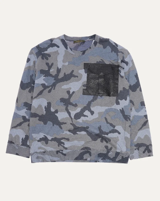 Contrast Leather Pocket Camouflage Sweatshirt Hoodie with Logo Branding Identity