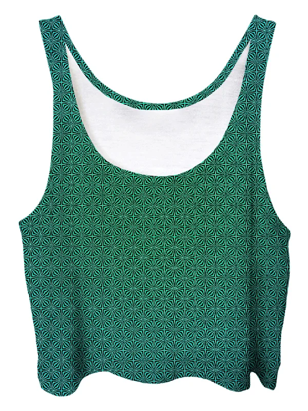 Green Ombre Crop Top Satin Blend Silk Blend Wool Blend