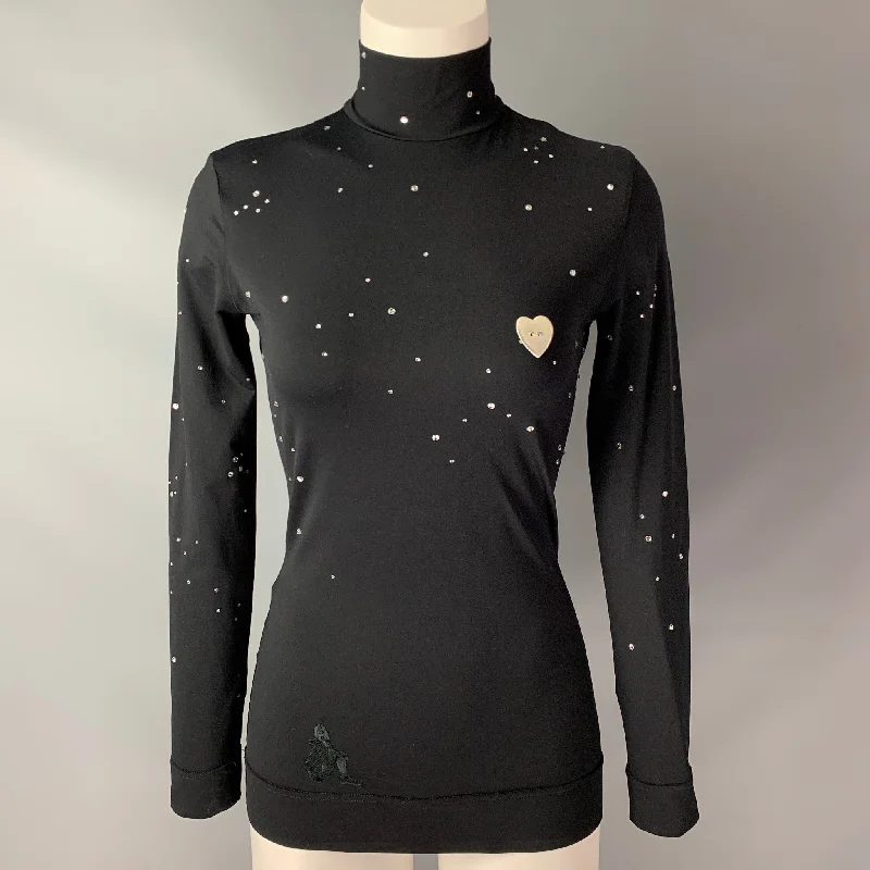 MOSCHINO Cheep and Chic Size 8 Black Studded Heart Polyamide / Eastane Pullover Sheath Sleeve Elegant
