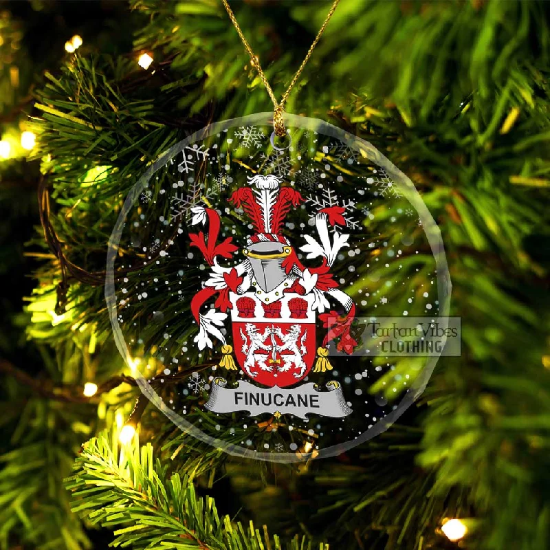 Finucane Irish Clan Christmas Glass Ornament with Coat of Arms Elasticated Drawstring Belted