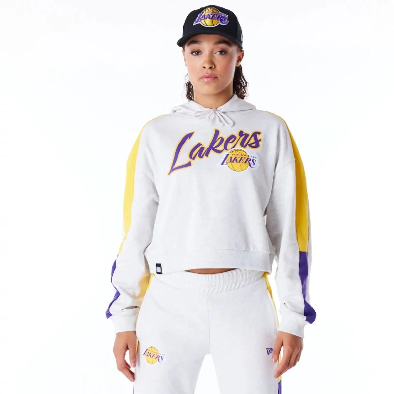 LA Lakers Womens NBA Colour Block Grey Pullover Hoodie Slim Sleeve Pullover