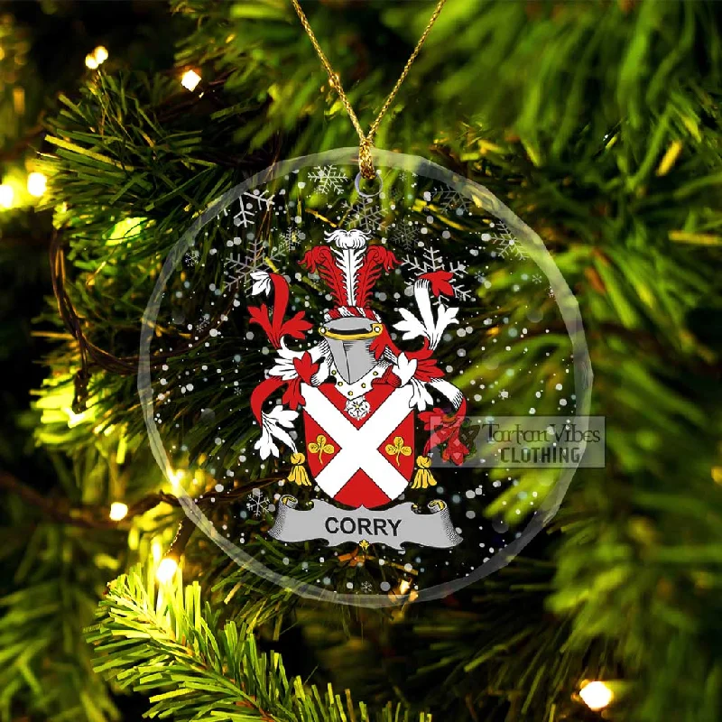 Corry Irish Clan Christmas Glass Ornament with Coat of Arms Fleece Down Feather