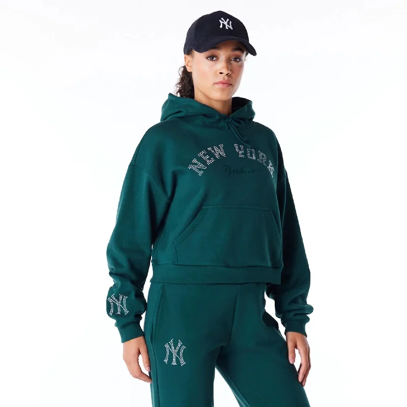 New York Yankees Womens MLB Diamante Dark Green Pullover Hoodie Oblong Neck Pullover New York Yankees Womens MLB Diamante Dark Green Pullover Hoodie Oblong Neck Pullover