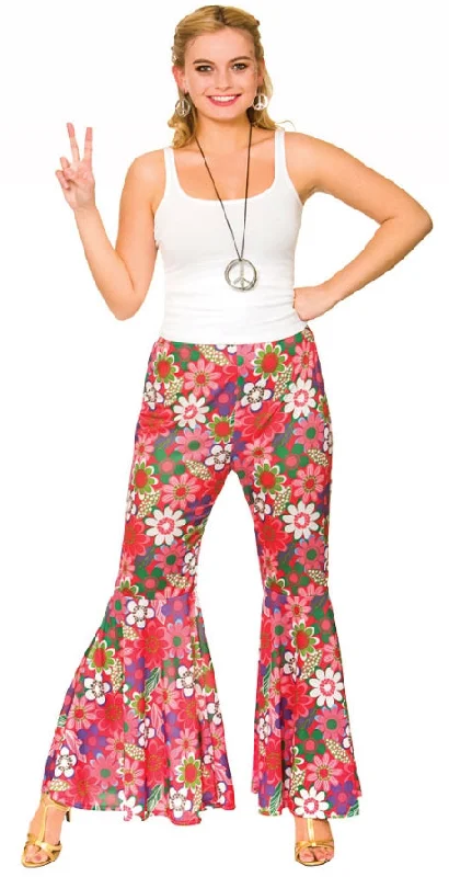 Ladies Flower Power Hippie 60s 70s Trousers Costume Trousers Mesh Breathable