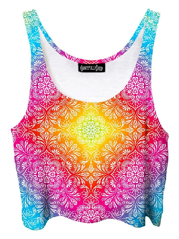 Florally Rainbow Paisley Mandala Crop Top Real Fur Shearling Chenille