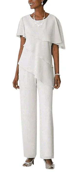 Ivory 2 Pieces Mother of the Bride Dressy outfits Pantsuits Trouser Suits Wedding Guest Wear Trousers Low Rise Relaxed