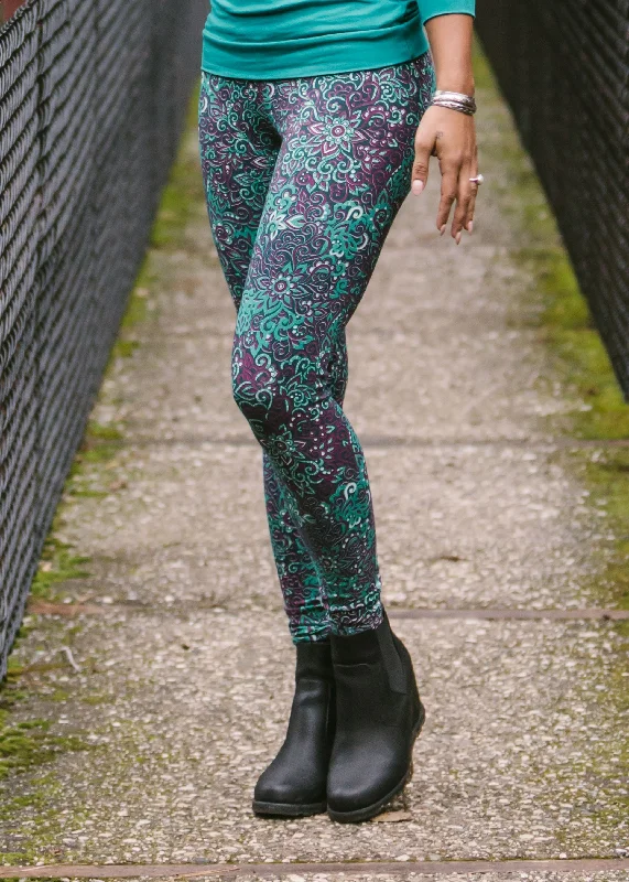Victoria Leggings - Teal/Maroon Stylish Patterned Active Leggings