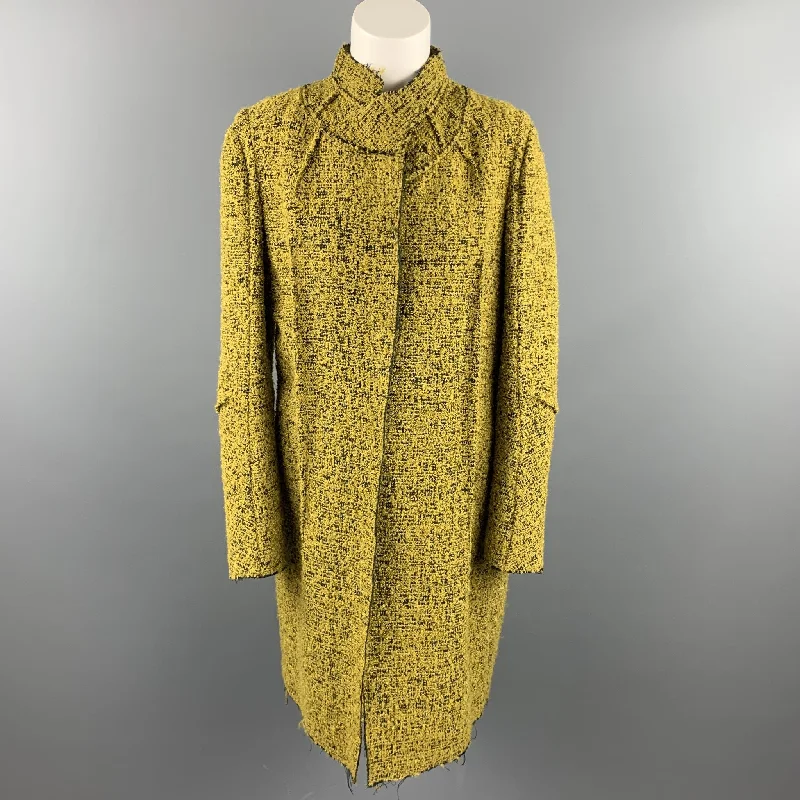 MARNI Size 4 Mustard & Black Textured Boucle Mohair Blend Coat Quilted Jacket Anorak Windbreaker