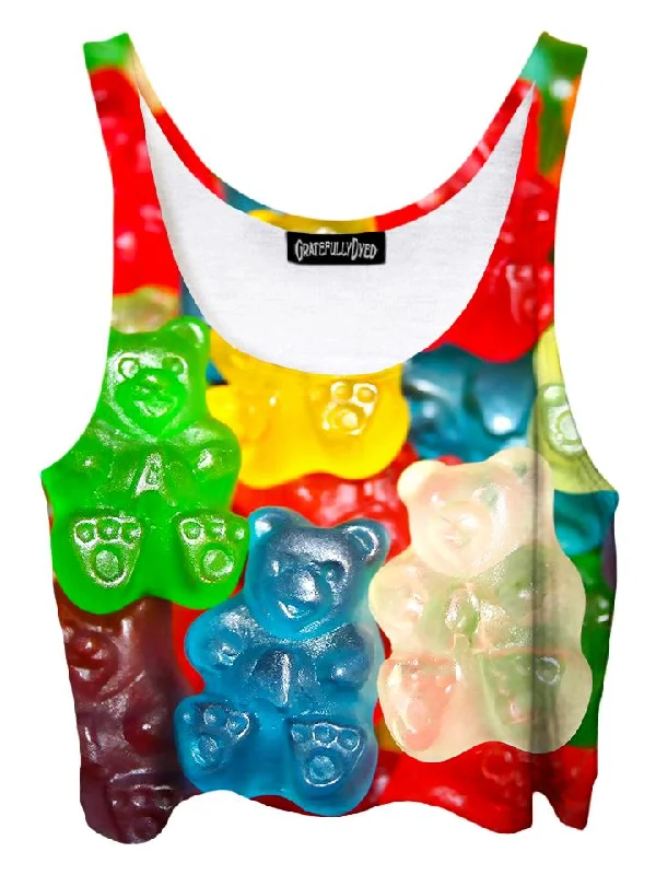 Gummy Bears Rainbow Gummies Crop Top Collared Crop Top Boat Neck A-Line