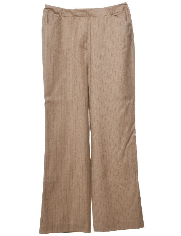 Striped Light Brown Trousers - W30 L32 Trousers Tapered Slim Fit