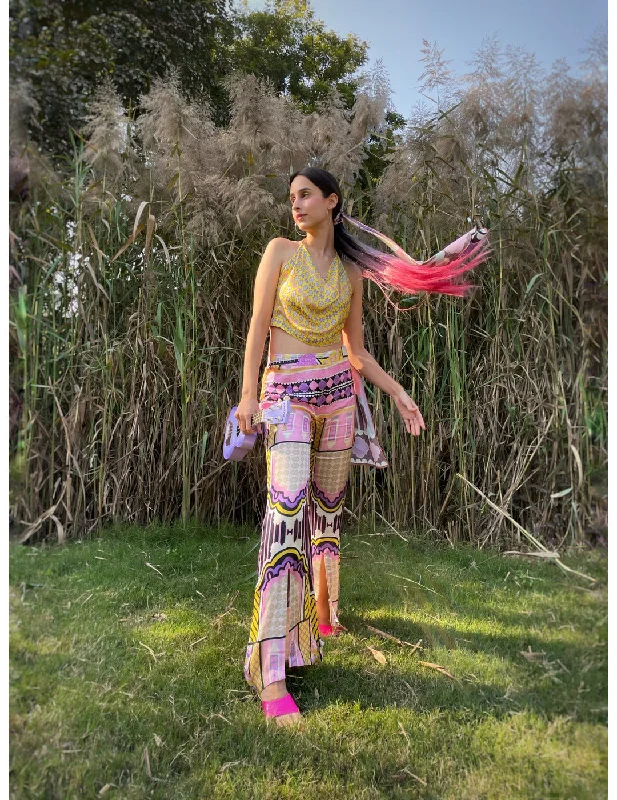 Nayeli Genz Crop Top & Pant Set & Fly Dupatta Fleece Nylon Spandex