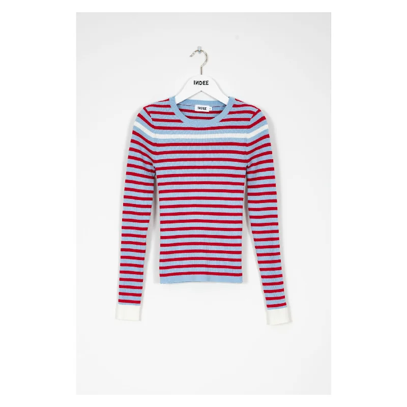 Indee Blue Striped Pullover Crew Neck Wool