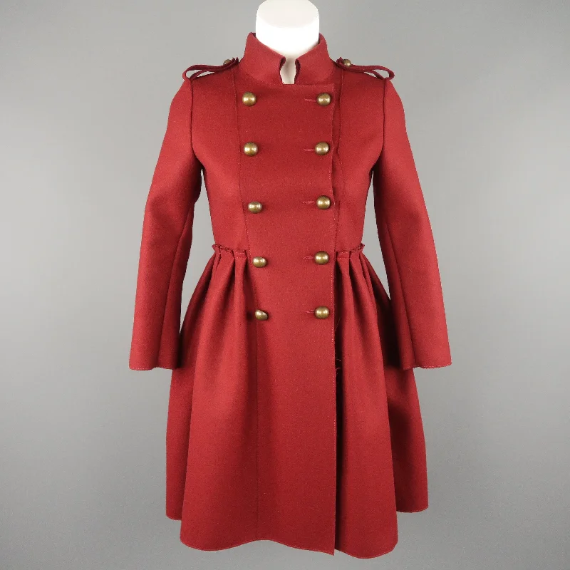 LANVIN Petite Burgundy Wool Blend Double Breasted Military Skirt Coat Suede Jacket Faux Fur Jacket Puffer Jacket