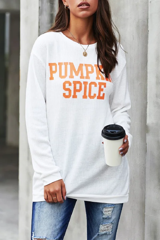 PUMPKIN SPICE Graphic Pullover Knit Top Tapered Sleeve Pullover