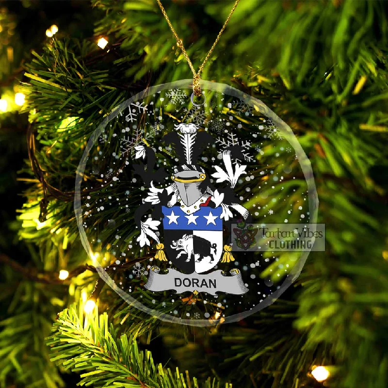 Doran Irish Clan Christmas Glass Ornament with Coat of Arms Denim Leather Suede