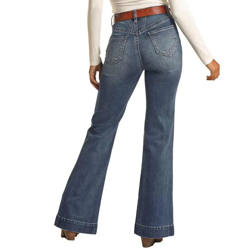 Rock & Roll Denim Women's High Rise Extra Stretch Trouser Jeans Trousers Harem Relaxed Fit