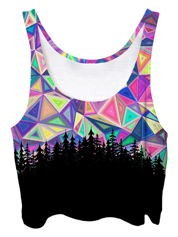 Rainbow Geometry Forest Crop Top Ribbed Striped Patterned