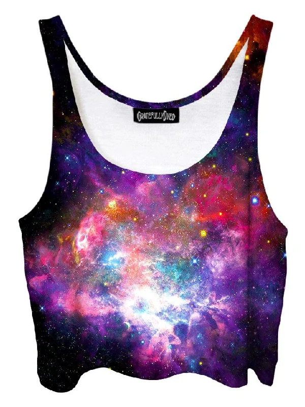Coral Corona Pink Nebula Galaxy Crop Top Ribbed Striped Patterned