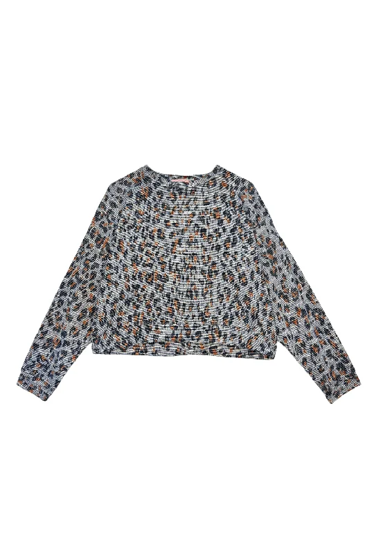 BURU x Val Everyday Pullover - Navy Cheetah Ruffled Neck Pullover