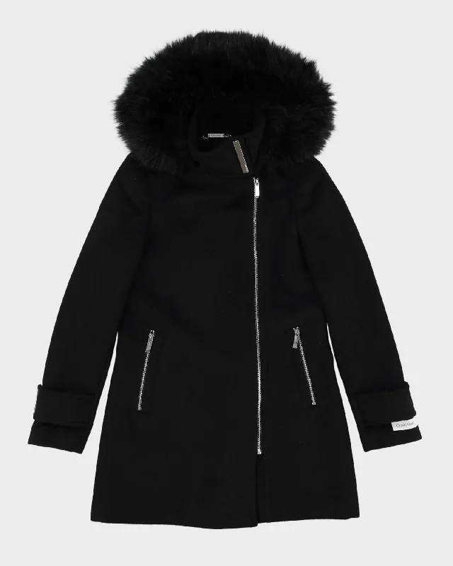 Calvin Klein Black Hooded Coat - XS Boat Shawl Notched