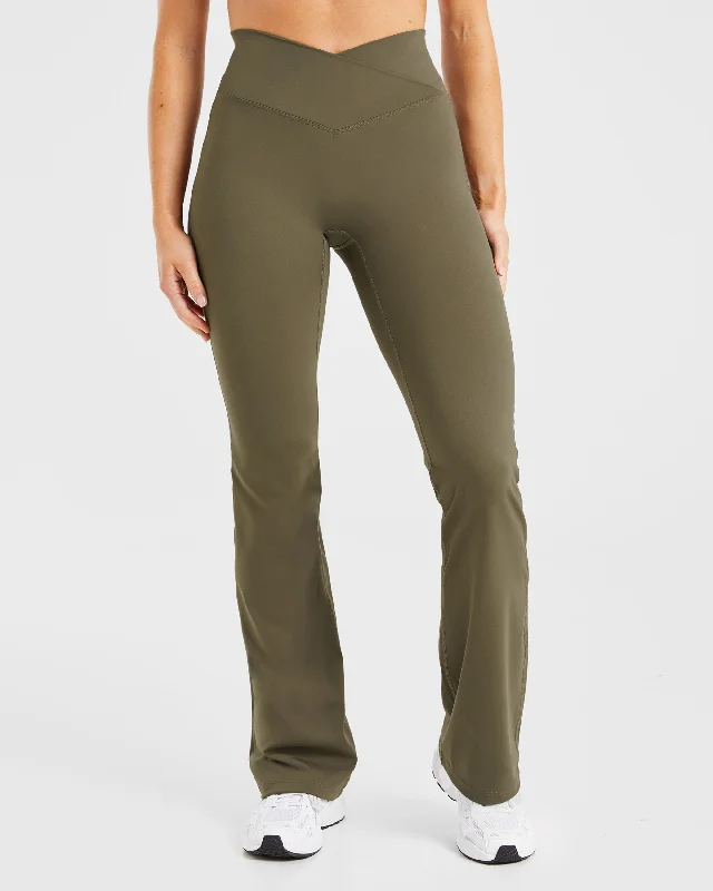 Sculpt Wrap Flared Leggings - Deep Khaki Trendy High-Compression Leggings